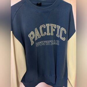 PacSun Blue and Cream Crew Neck Sweater